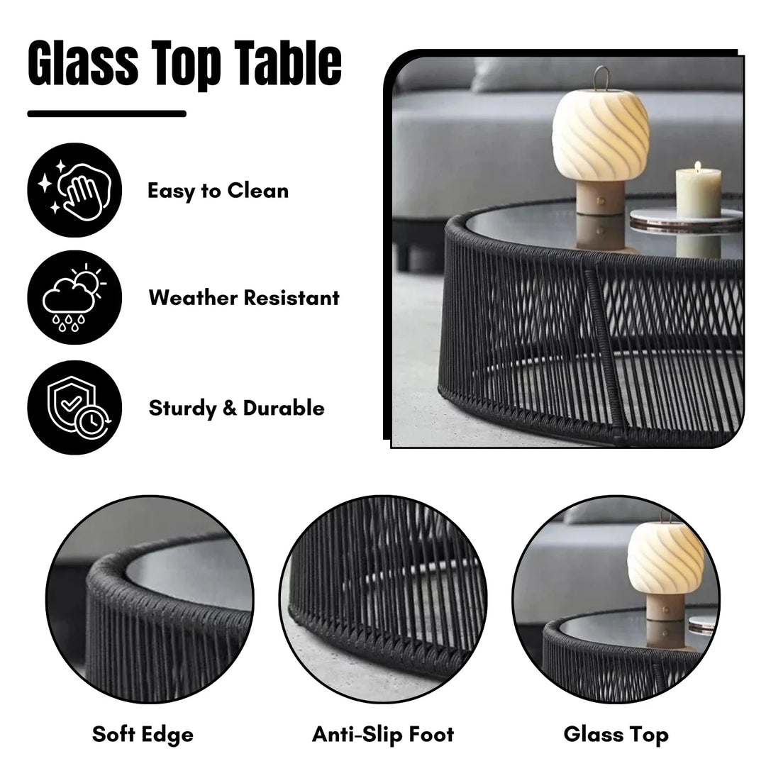 Laken Outdoor Rope 4 Seater Sofa Set With Glass Top Tables