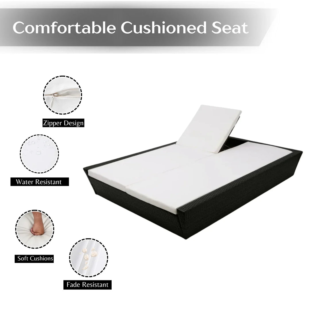 Outdoor Wicker Patio Double Seater Recliner Daybed