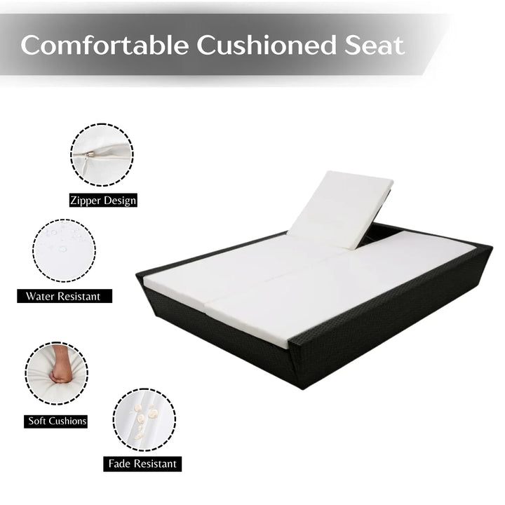 Outdoor Wicker Patio Double Seater Recliner Daybed