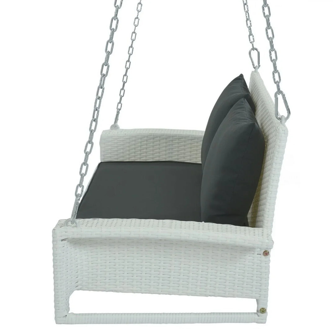 White Rattan Wicker Two Seater Sofa Swing
