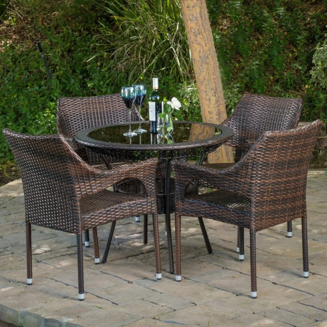 Lopamudra Outdoor All-Weather Resistant Rattan Wicker 5-Piece Dining Set