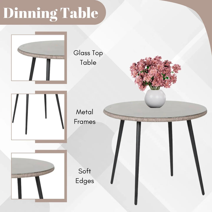 Zoya 5-Piece Outdoor Rope Patio Dining Set With Glass Top Table