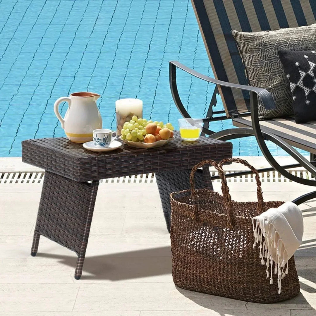 Ayotunde Outdoor Rattan Wicker Foldable Table