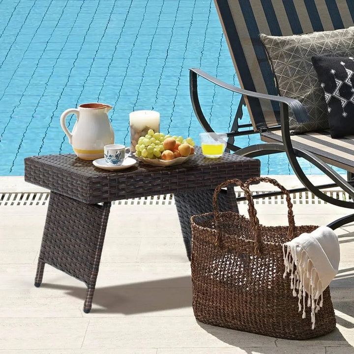 Ayotunde Outdoor Rattan Wicker Foldable Table