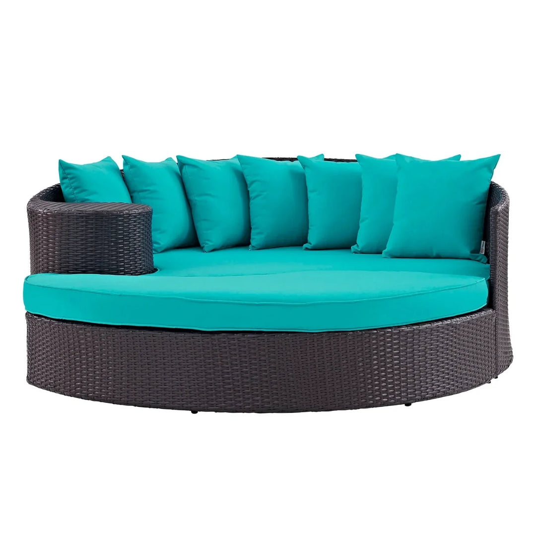 Senta Outdoor Rattan Wicker Daybed (Dark Brown & Turquoise Blue)