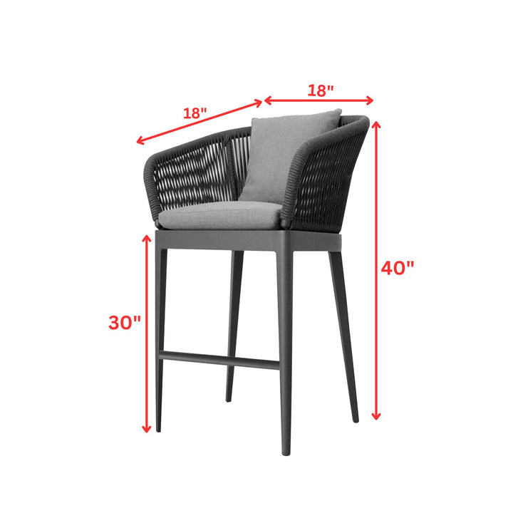 Bilge Outdoor Patio Bar Chair 1 Chair For Balcony Braided & Rope (Black)