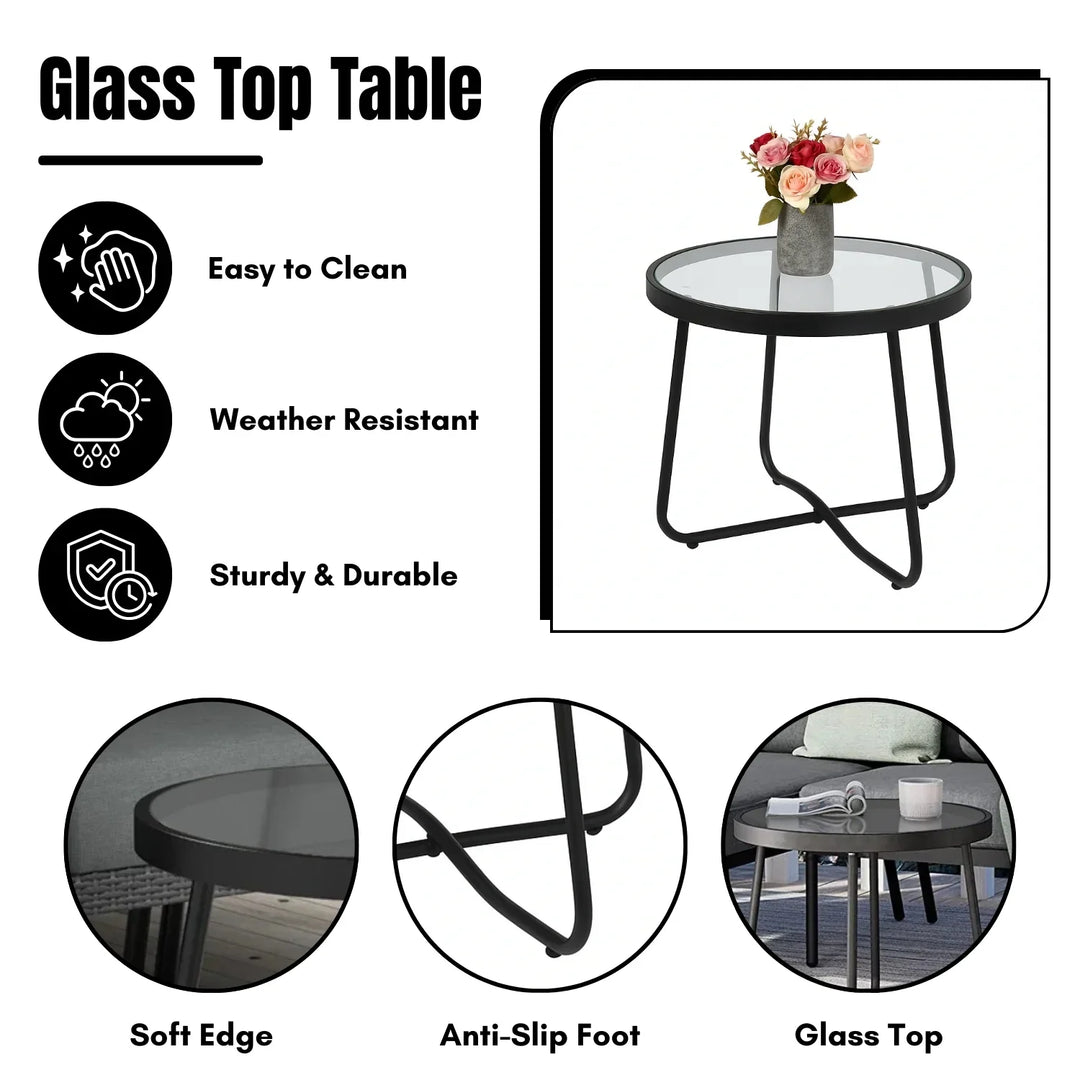 Rowan L-Shaped Patio Conversation Sofa Set with Thick Cushions & Side Table (Grey)