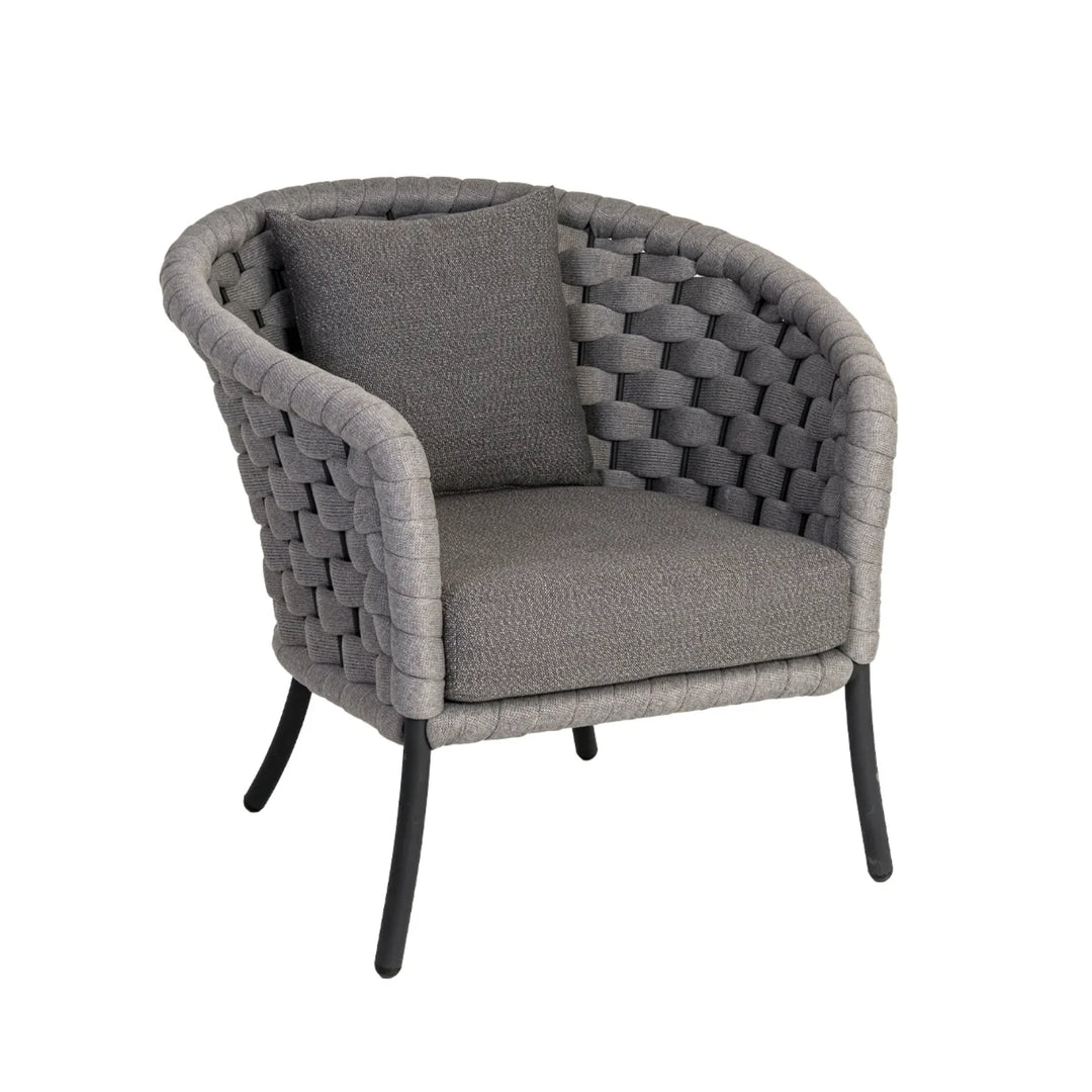 Yasmeen Outdoor Grey Rope 4 Piece Patio Sofa Set with Dark Grey Cushions