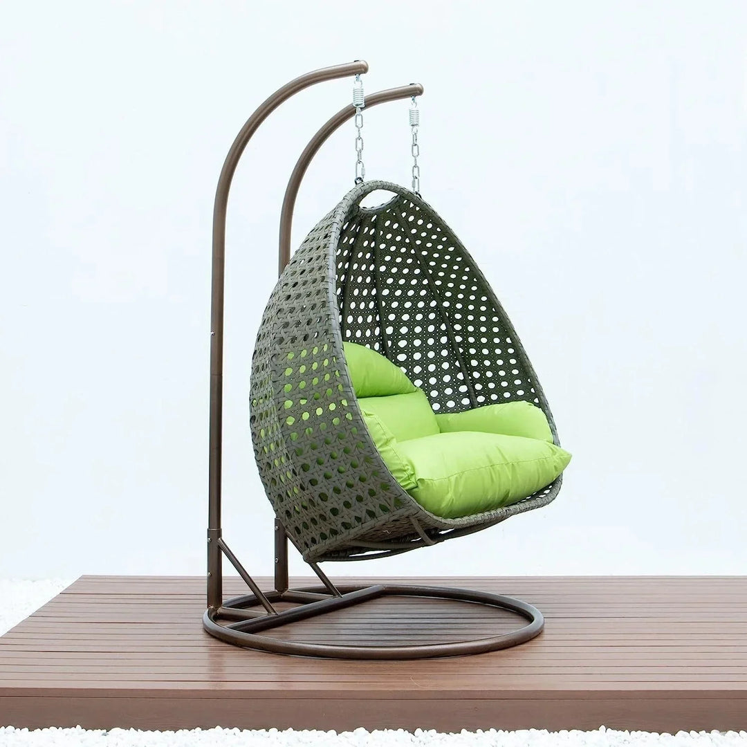 Chunhua Double Seater Hanging Swing Chair (Dark Brown/Green)
