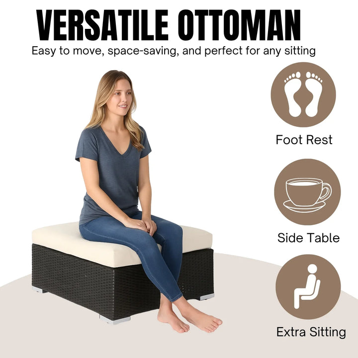 Violeta 7-Piece Rattan Sectional Sofa Set (Dark Brown/Cream)