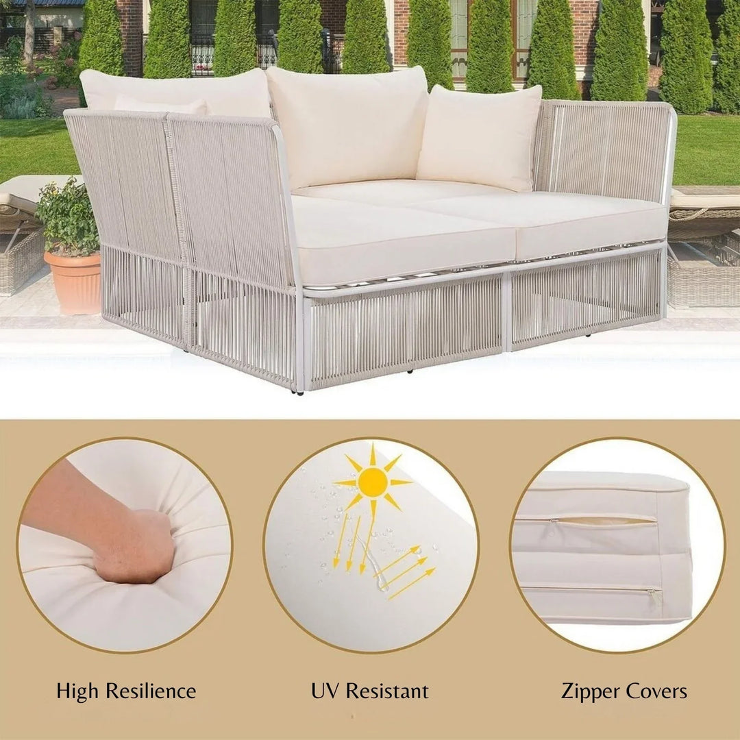 Njeri Outdoor Rope 2 Seater Patio Daybed With Side Table
