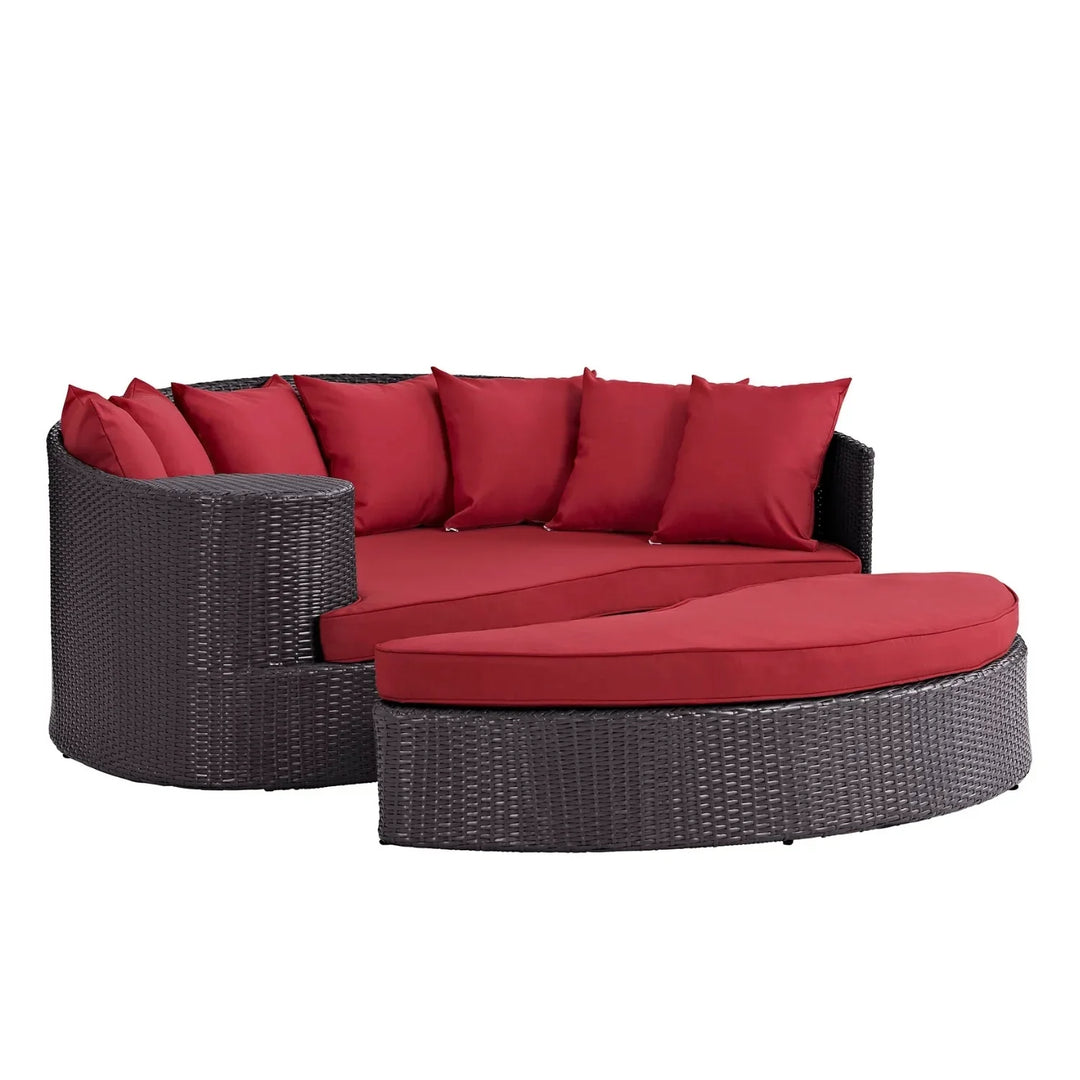 Renate Outdoor Rattan Wicker Daybed (Dark Brown & Red)