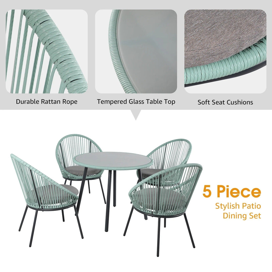 Piel Outdoor Patio Seating Set 4 Chairs and 1 Table Set (Turquoise)