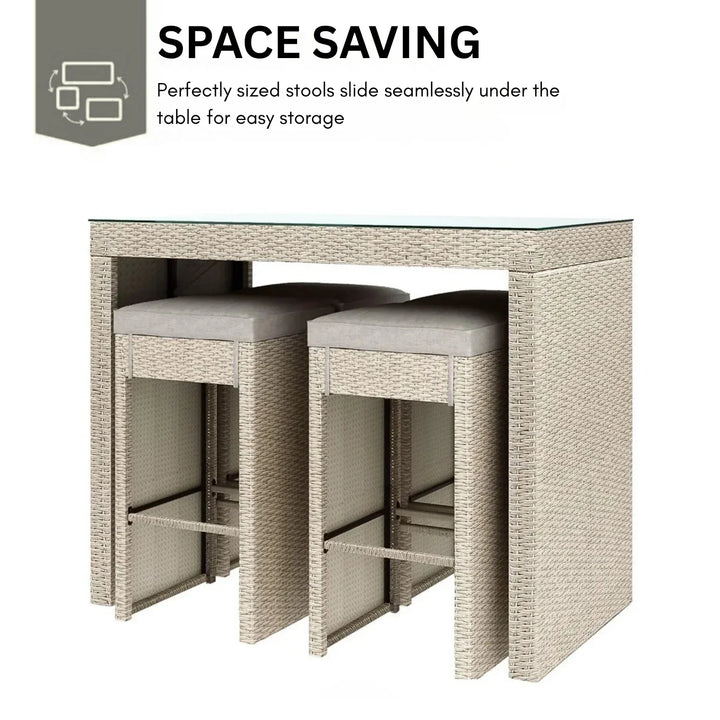 Natsuki 5-Piece Outdoor Rattan Wicker Bar Set with Glass Top Table