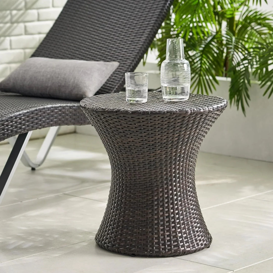 Faustine Outdoor Wicker Round Patio End Table
