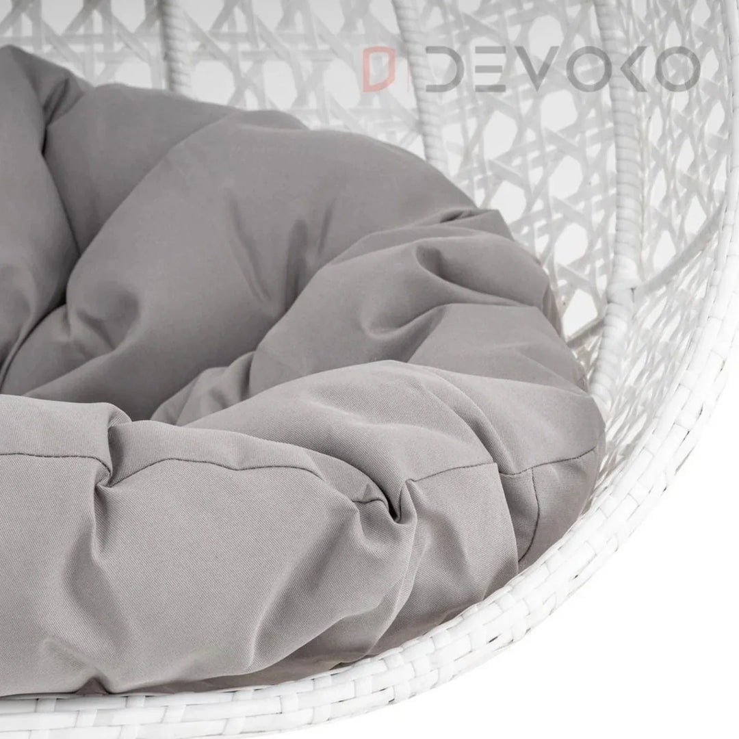 Single Seater Rattan & Wicker Swing (White & Grey)