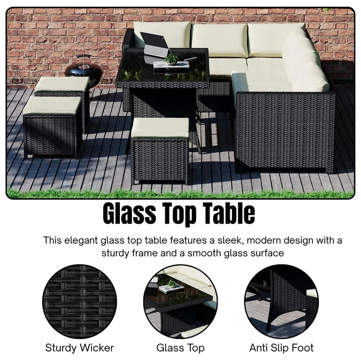 Thea 6-Piece Outdoor Wicker Patio Dining Set – Black/Cream