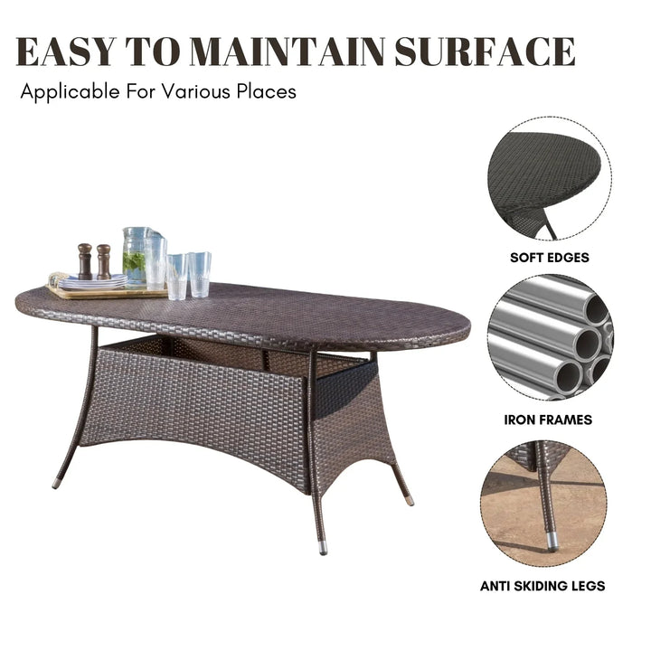 Ikram Outdoor All-Weather Resistant Rattan Wicker 7-Piece Dining Set