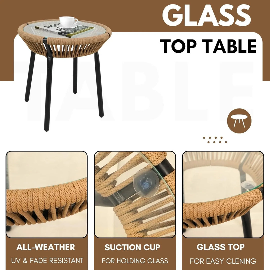 Mariposa Outdoor Rope Patio Set with Glass Top Table