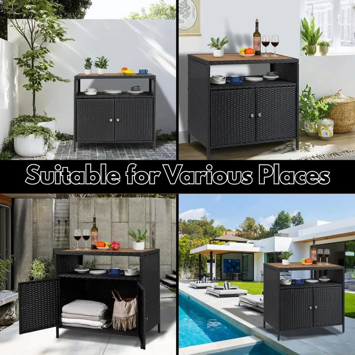 Soledad Outdoor Rattan Wicker Bar Table With Wooden Top