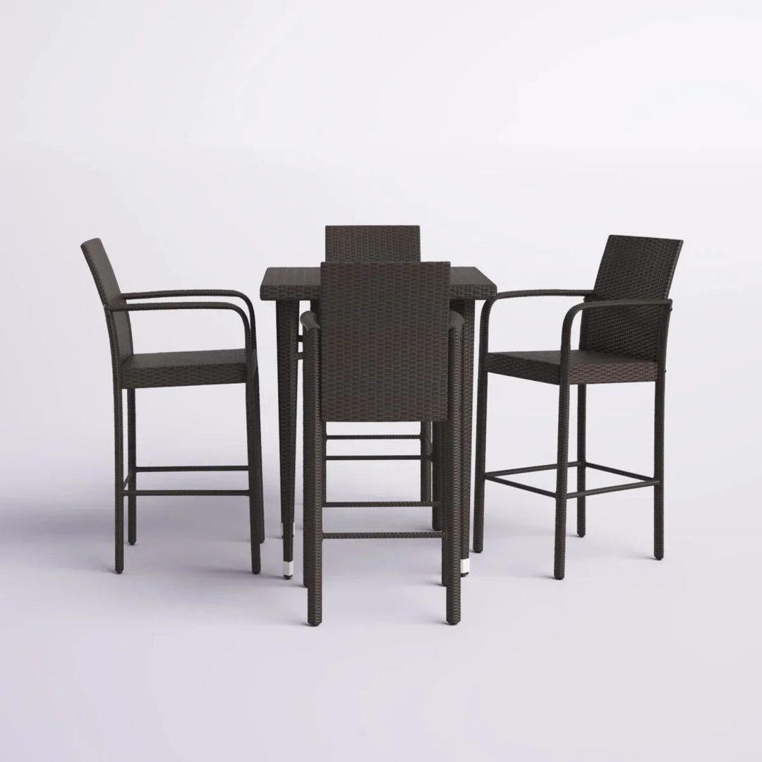 Pauline 5-Piece Outdoor Rattan Wicker Bar Set with Wicker Top Table