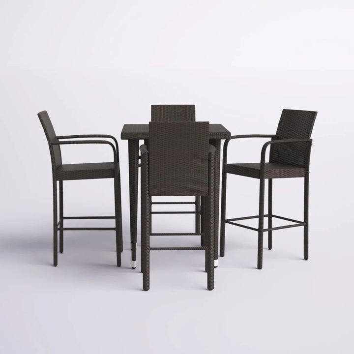 Pauline 5-Piece Outdoor Rattan Wicker Bar Set with Wicker Top Table
