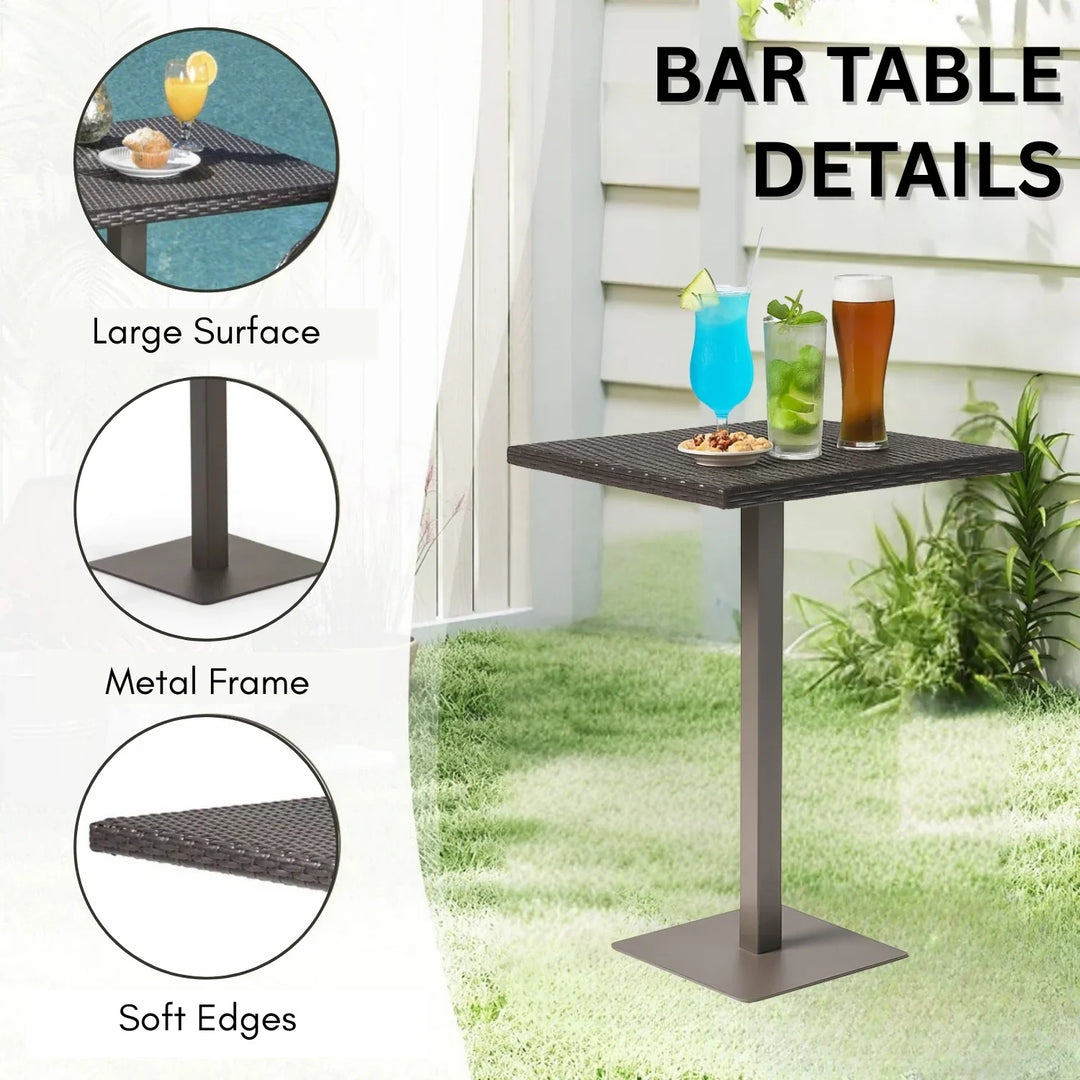Juwairiya Outdoor Bar Set with High Top Table – All-Weather Rattan