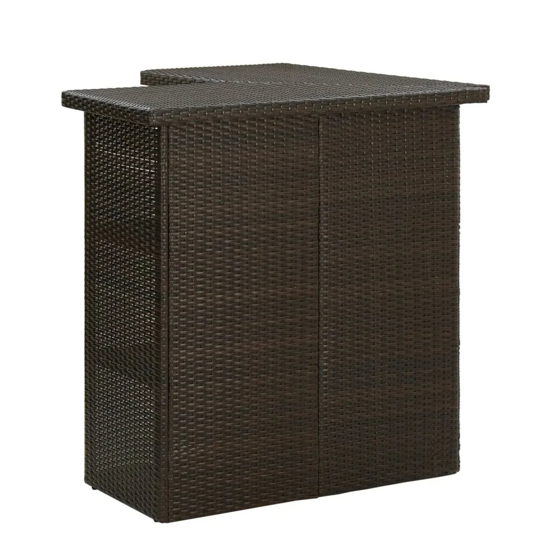 Nieves Outdoor Rattan Wicker Bar Table With Storage Selves