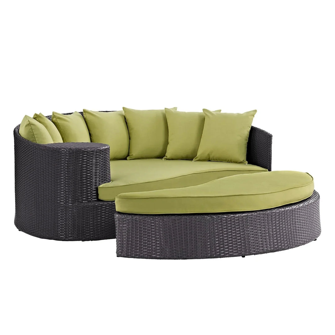 Leonie Outdoor Rattan Wicker Daybed (Dark Brown & Green)