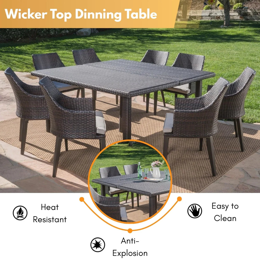 Thembi 9-Piece Outdoor Rattan Wicker Square Dining Set