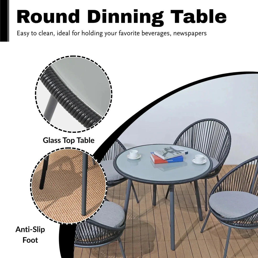 Morgan 5-Piece Outdoor Patio Dining Set with Rope Chairs & Glass Top Table