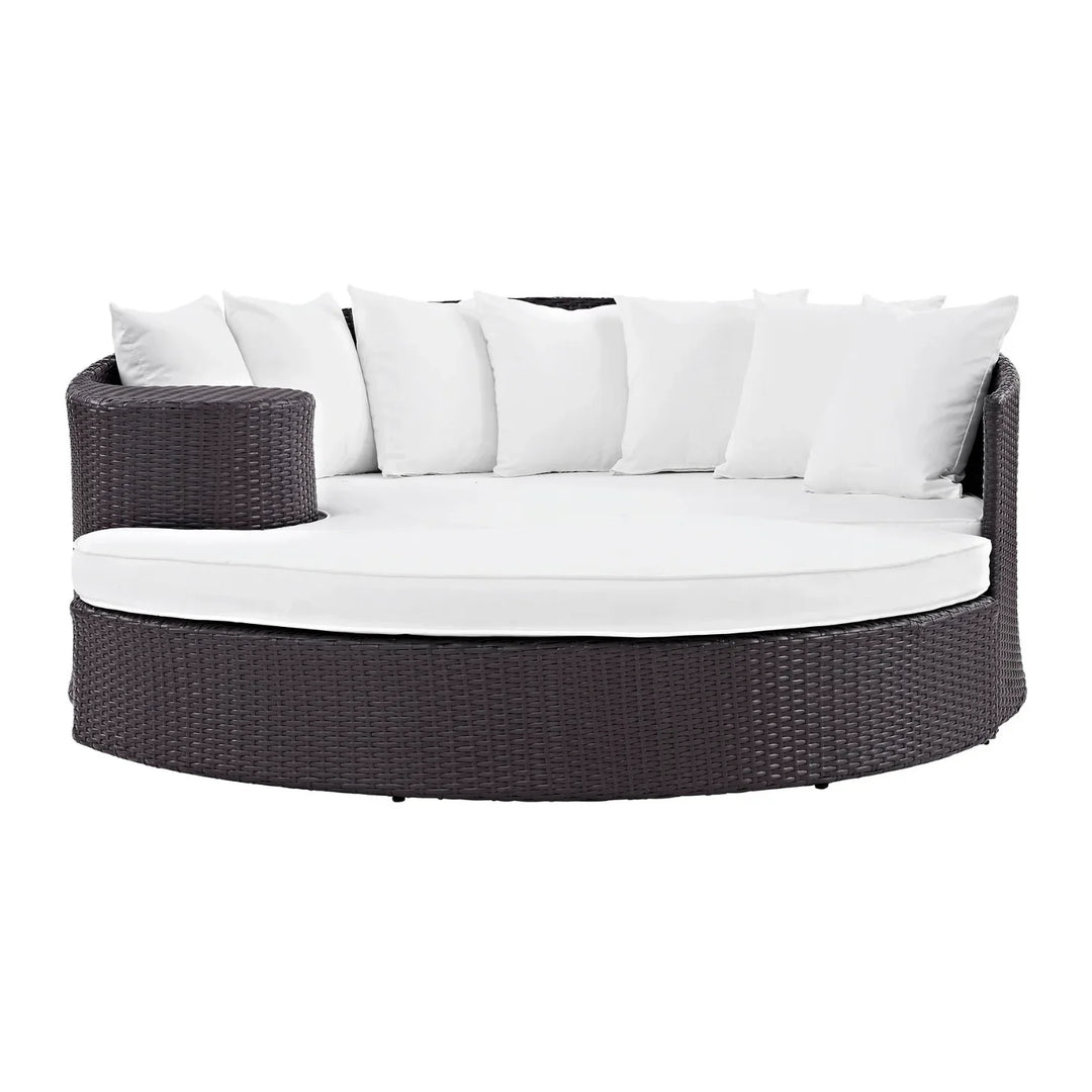 Freja Outdoor Rattan Wicker Daybed (Dark Brown & White)