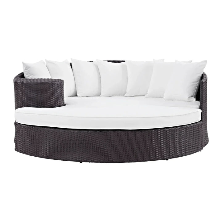 Freja Outdoor Rattan Wicker Daybed (Dark Brown & White)