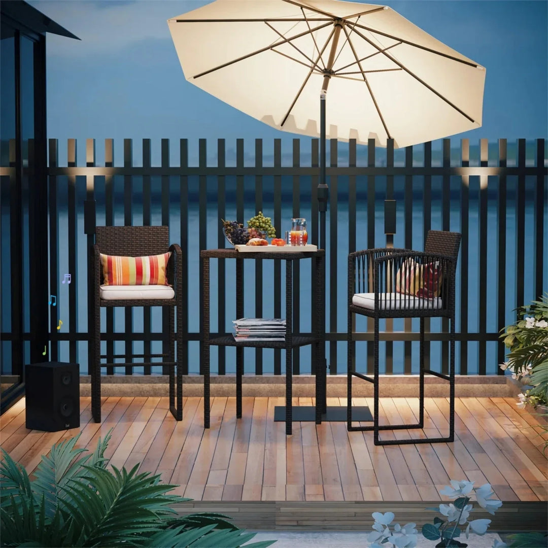 Xaveria Outdoor Rattan Wicker Bar Set With 2-Tier Table