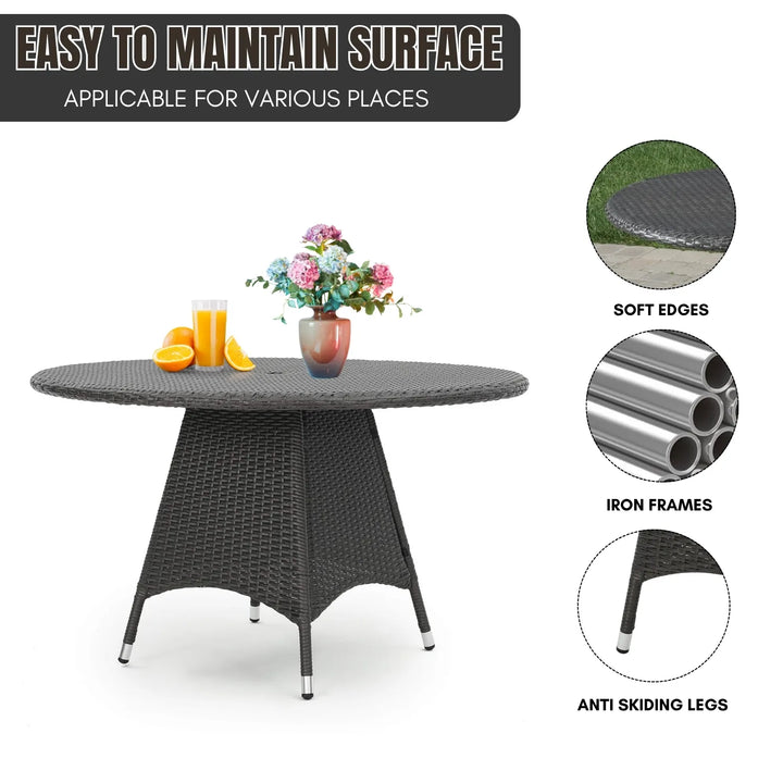 Rokia Outdoor Rattan Wicker Round Patio Table (Black)