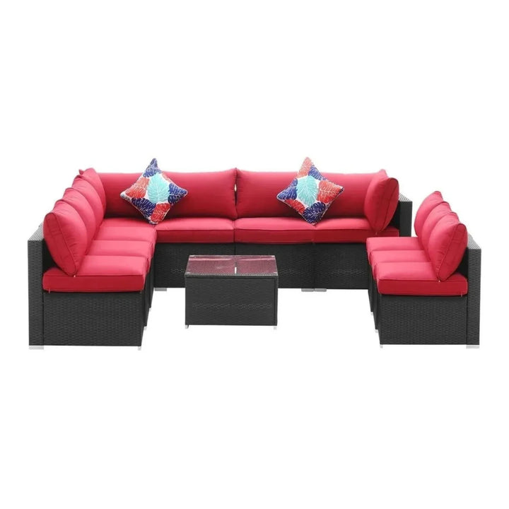 Thanaa Outdoor Garden Conversation Sofa Set (Black/Red)