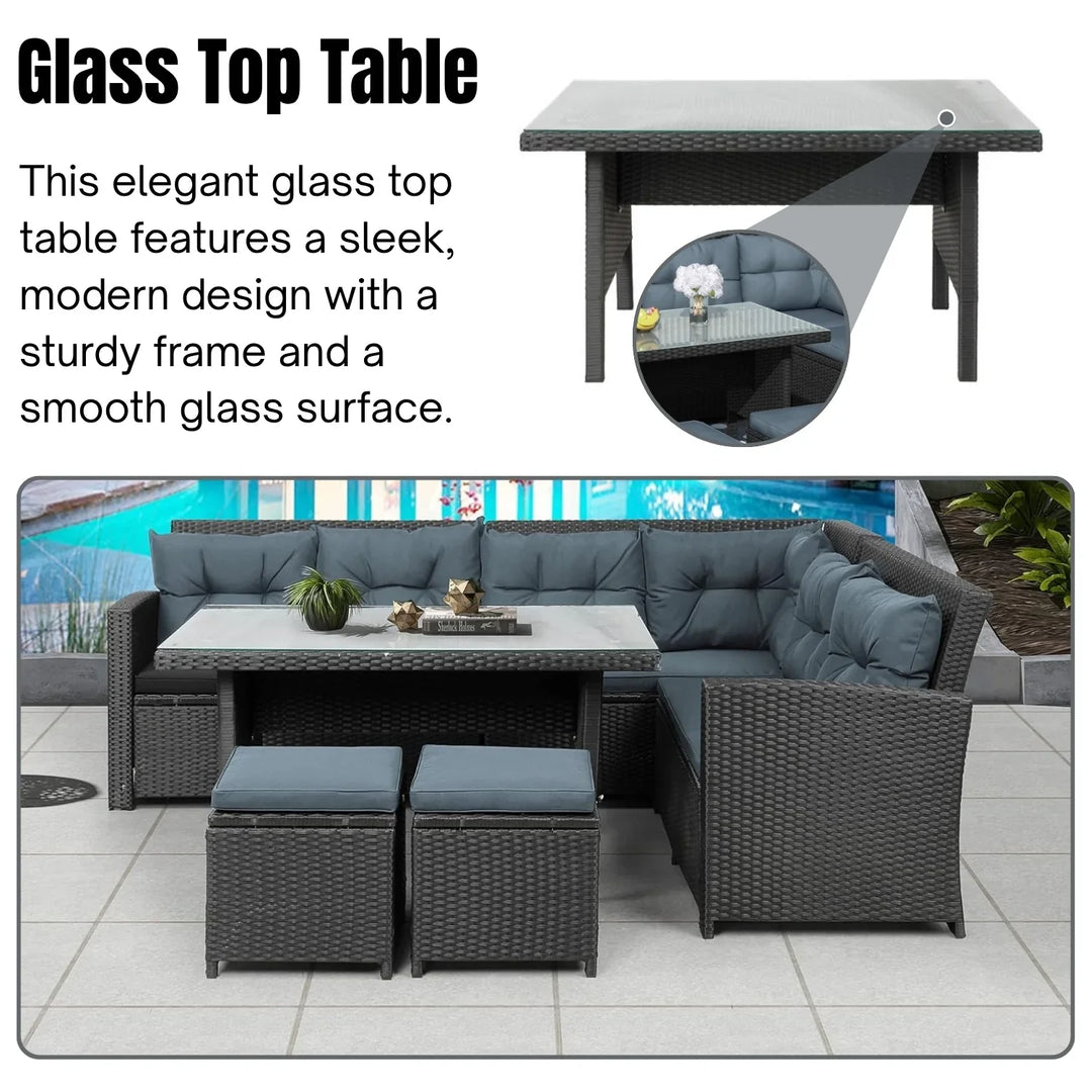 Zuzanna 5-Piece Wicker Patio Conversation Set (Dark Brown/ Cyan Blue)