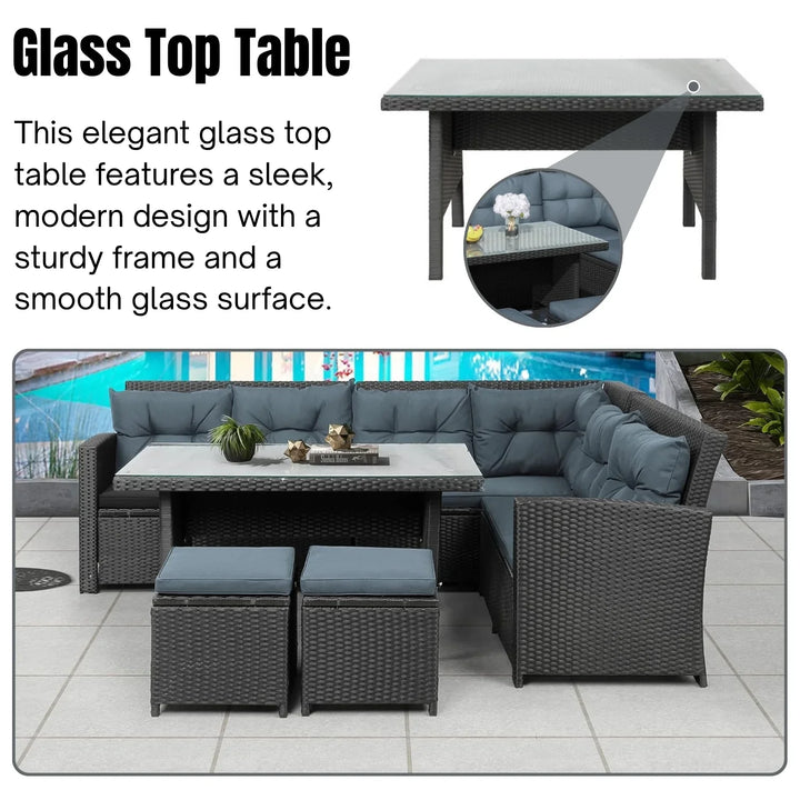 Zuzanna 5-Piece Wicker Patio Conversation Set (Dark Brown/ Cyan Blue)