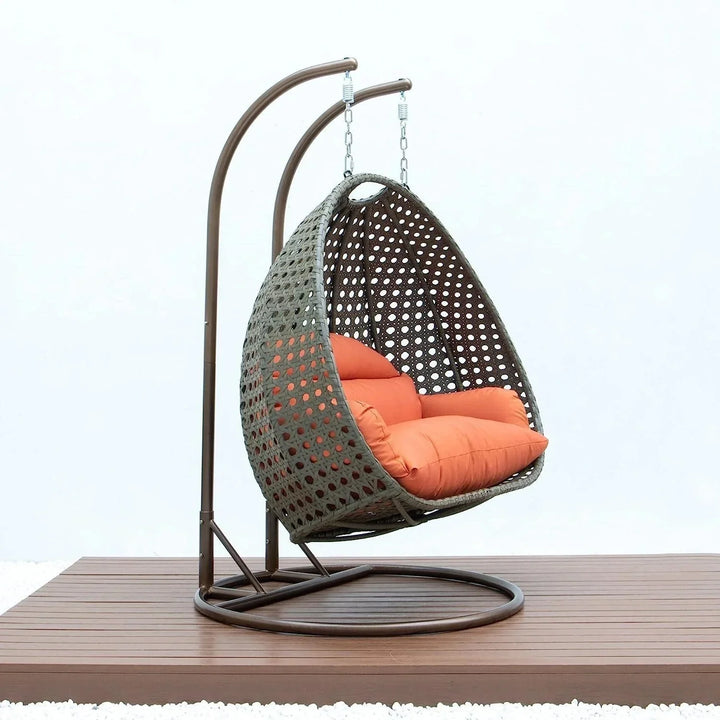 Fang Double Seater Hanging Swing Chair (Dark Brown/Orange)