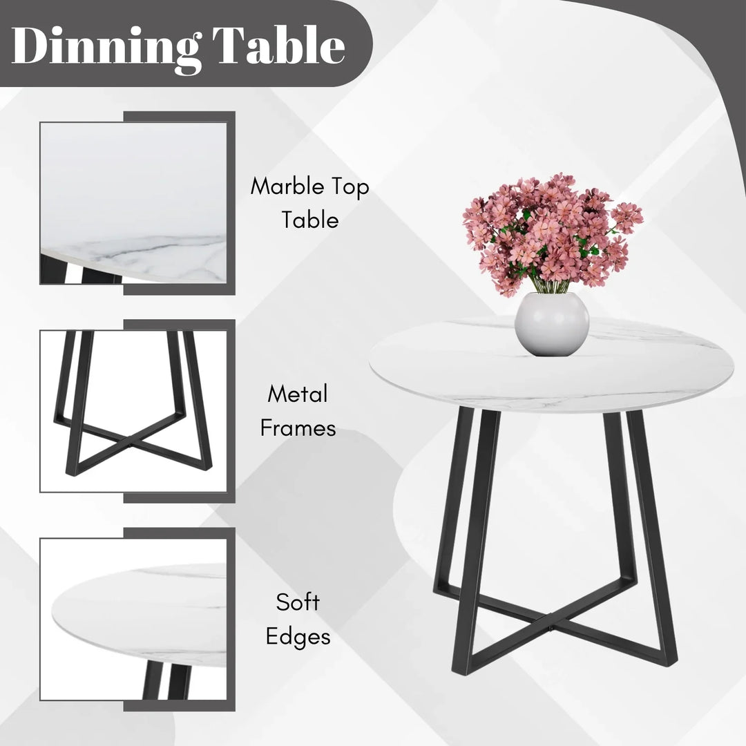 Galilea 5-Piece Outdoor Patio Dining Set with Rope Chairs & Marble-Top Table