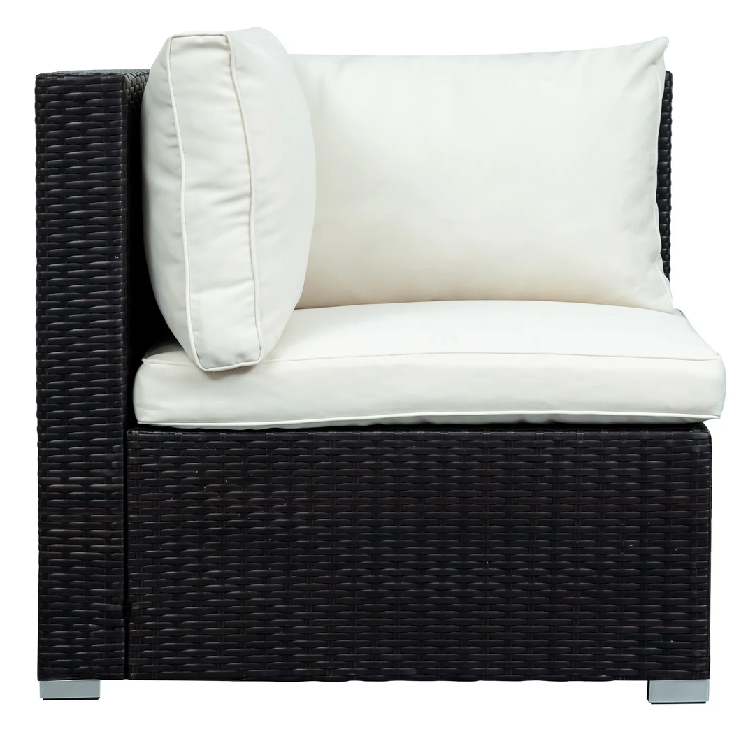 Silas Outdoor Garden Balcony Sofa Set 5 Seater, Single seater With 1 Ottoman and 1 Center Table Set (Black + White)