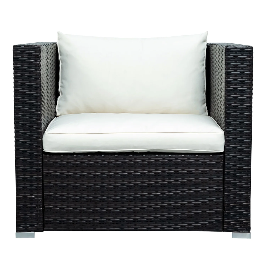 Silas Outdoor Garden Balcony Sofa Set 5 Seater, Single seater With 1 Ottoman and 1 Center Table Set (Black + White)