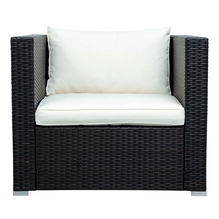 Silas Outdoor Garden Balcony Sofa Set 5 Seater, Single seater With 1 Ottoman and 1 Center Table Set (Black + White)