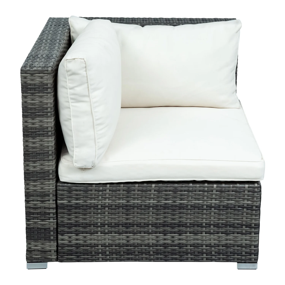 Zoi Outdoor Garden Balcony Sofa Set 6 Seater, Single seater With 1 Ottoman and 1 Center Table Set (Brown + White)