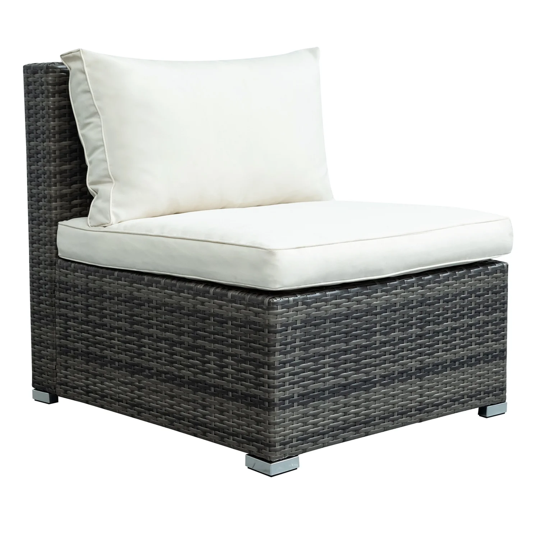 Zoi Outdoor Garden Balcony Sofa Set 6 Seater, Single seater With 1 Ottoman and 1 Center Table Set (Brown + White)