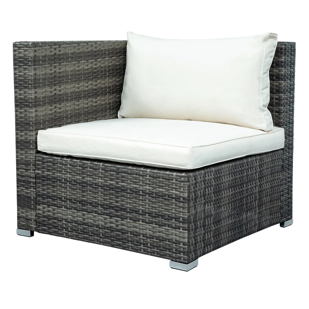 Zoi Outdoor Garden Balcony Sofa Set 6 Seater, Single seater With 1 Ottoman and 1 Center Table Set (Brown + White)