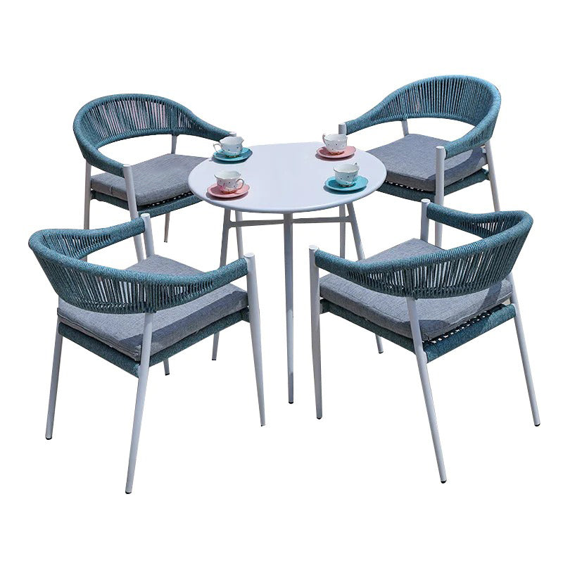 Metron Outdoor Patio Seating Set 4 Chairs and 1 Table Set ( Sky Blue) Braided & Rope