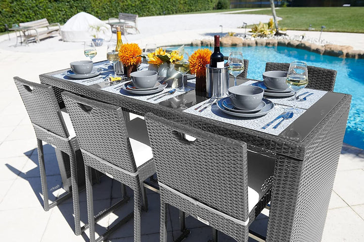 Battista Outdoor Patio Bar Sets 6 Chairs and 1 Table (Black)