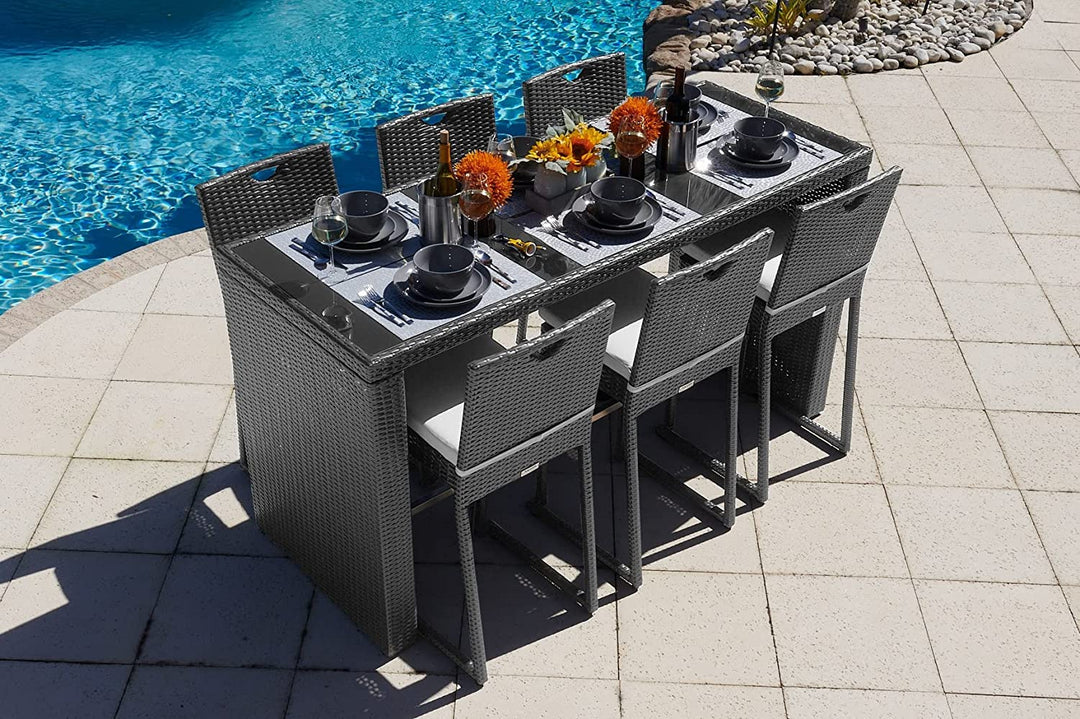 Battista Outdoor Patio Bar Sets 6 Chairs and 1 Table (Black)