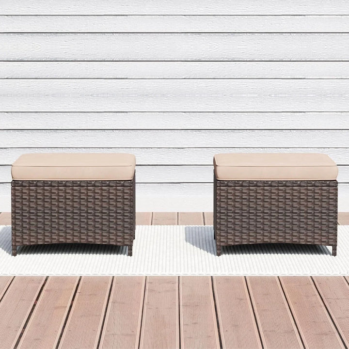 Set of 2 Outdoor Rattan Wicker Ottomans